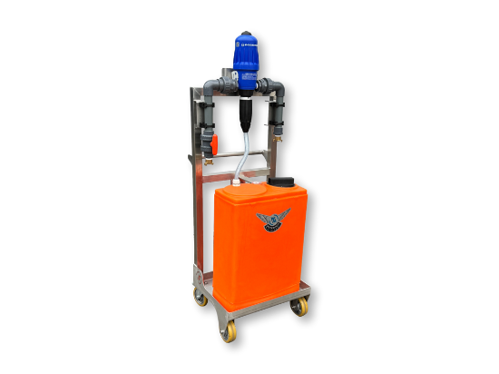 Picture of Dosing unit on stainless steel frame - Dosatron D3RE10 AF/VF